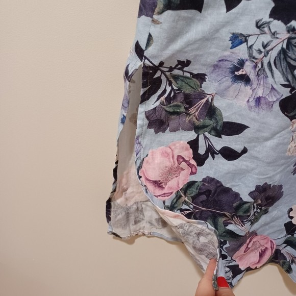 Nicholas Blue Garden Floral Button Front Linen Midi Skirt Size 14 - Picture 7 of 11